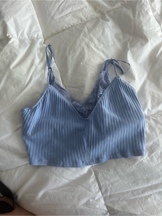 aerie Tops - aerie Light Periwinkle Ribbed Lace Cami Crop
